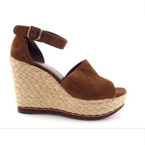 New Stuart Weitzman Saddle Brown Suede Espadrille Wedge Heel Sandals 10.5